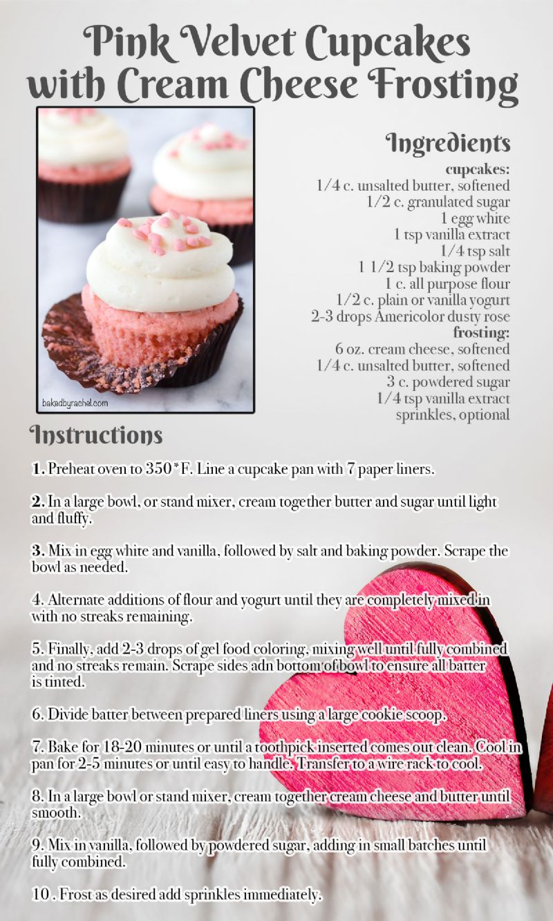 Pink Velvet Cupcakes Recipe Card